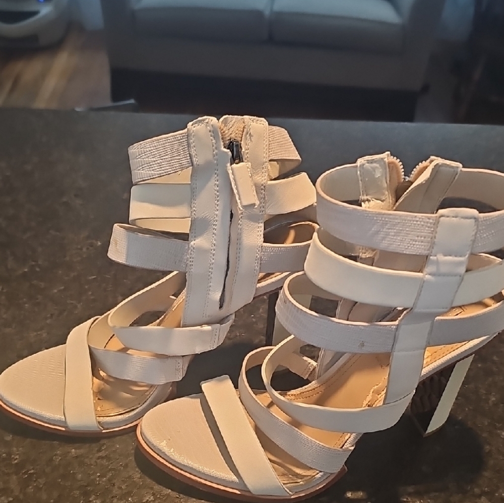 BCBGMaxAzria Cream Strappy Heels